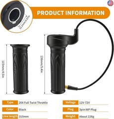 20X Full Twist Throttle Grip Ebike Twist Throttle 3 Pin with Waterproof