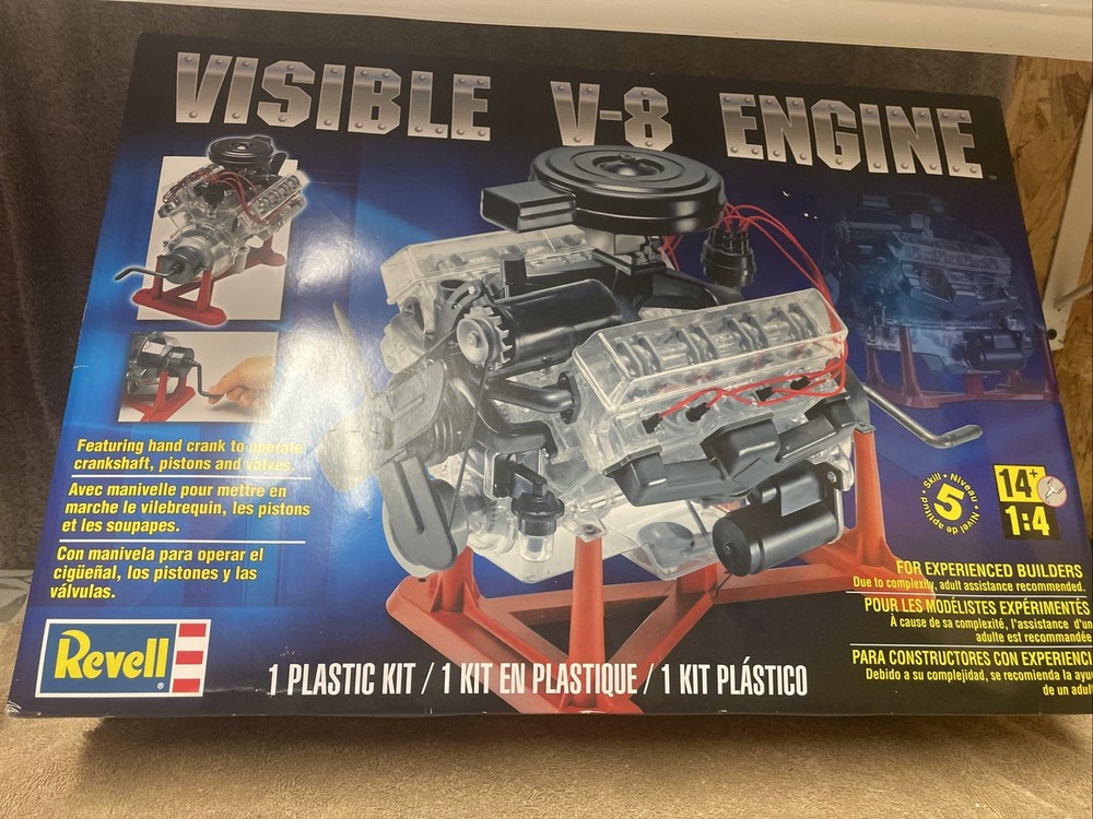 Visible V-8 Engine Model Kit Revell Open Box Partially Assembled Sold As Is