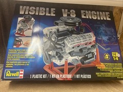 Visible V-8 Engine Model Kit Revell Open Box Partially Assembled Sold As Is