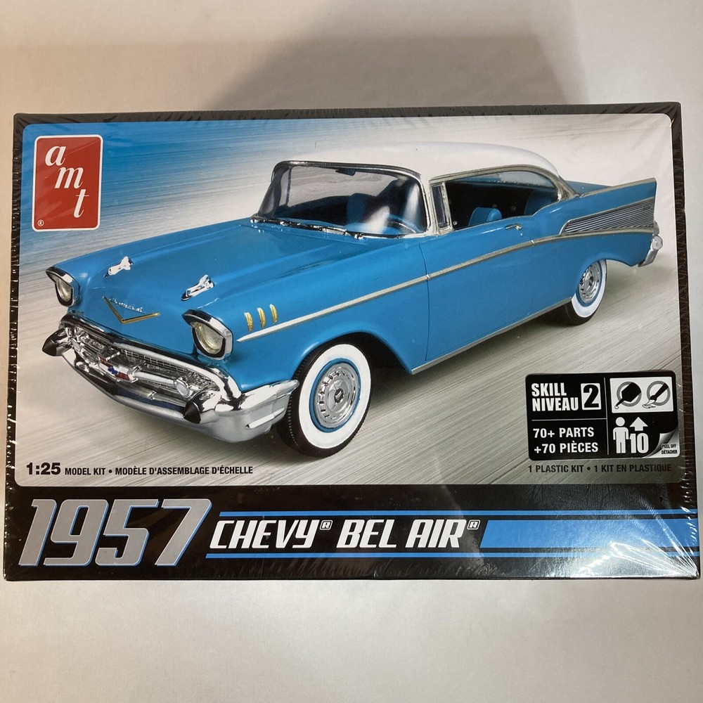 AMT 1957 Chevy Bel Air 1/25 Scale Molded in Blue Plastic Model Car Kit NEW!