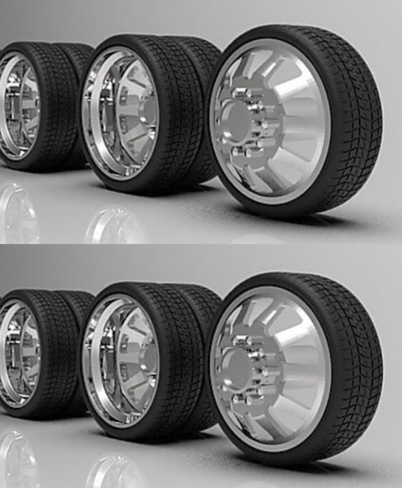 1:16 26” Semi Truck “Razor”Dually Wheels On Low Profile Tires (2 Fronts 4 Rears)