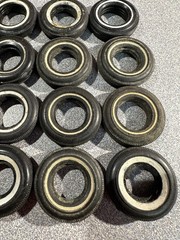 Vintage Model Car Rubber Tires Lot Of 27 White Wall Mini Tires & 4 Metal Rims
