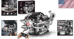 Realistic V8 Engine Building Kit – 770 PCS, Lights & USB Rechargeable Motor