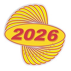 Oval Model Year Stickers, 12-Pack 2026 Red/Yellow