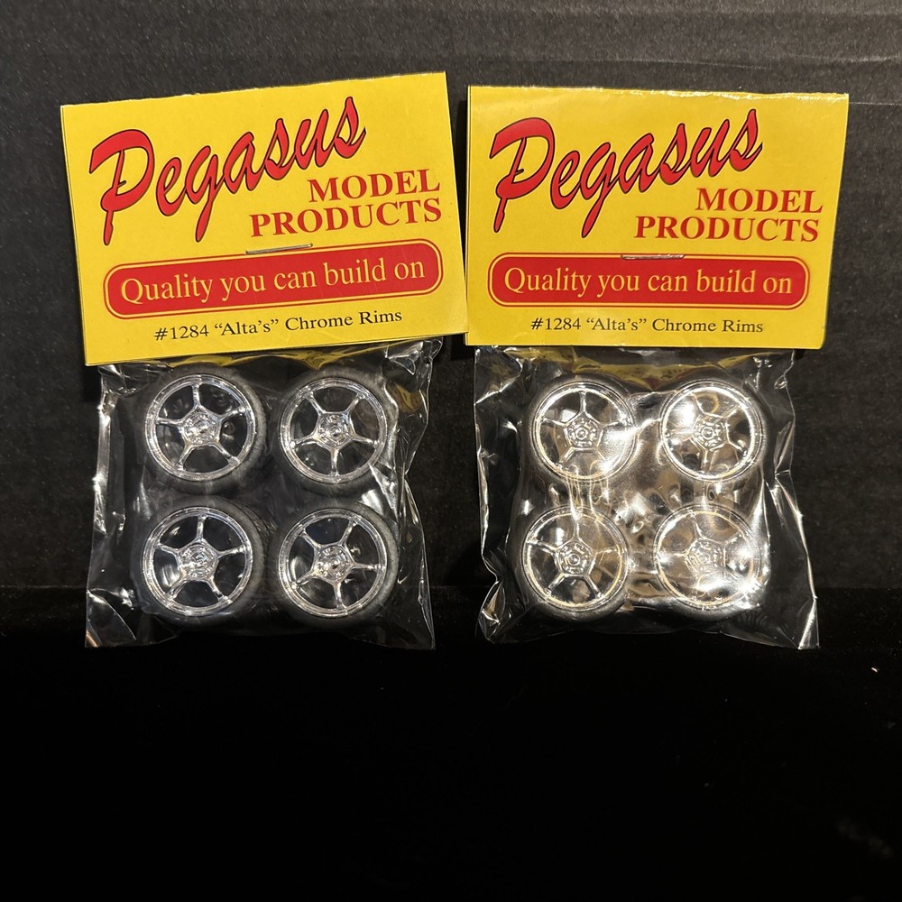 PEGASUS MODEL ACCESS. 1284 ALTA’S CHROME RIMS &TIRES-2 SETS NIB-1/25 SCALE