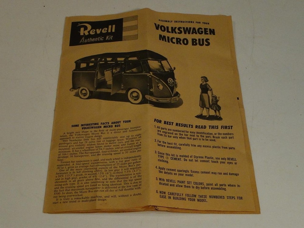 1958 Revell Volkswagen Micro Bus Model H-1228 Original Assembly Instructions