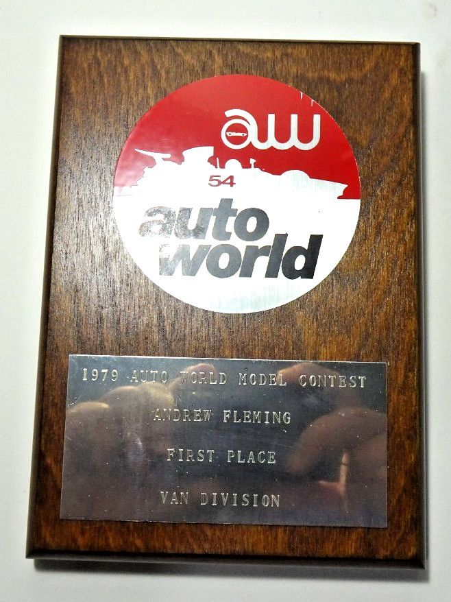 Vintage Trophy 1979 auto world Model Contest 1st Place Van Division
