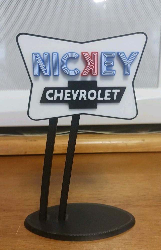 1950’s NICKEY CHEVROLET DEALERSHIP SIGN Diorama 6″ Tall. One Sided.