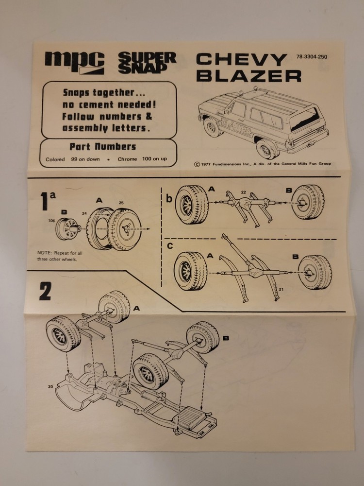 *Vintage Rare* MPC Super Snap Chevy Blazer Instruction Manual