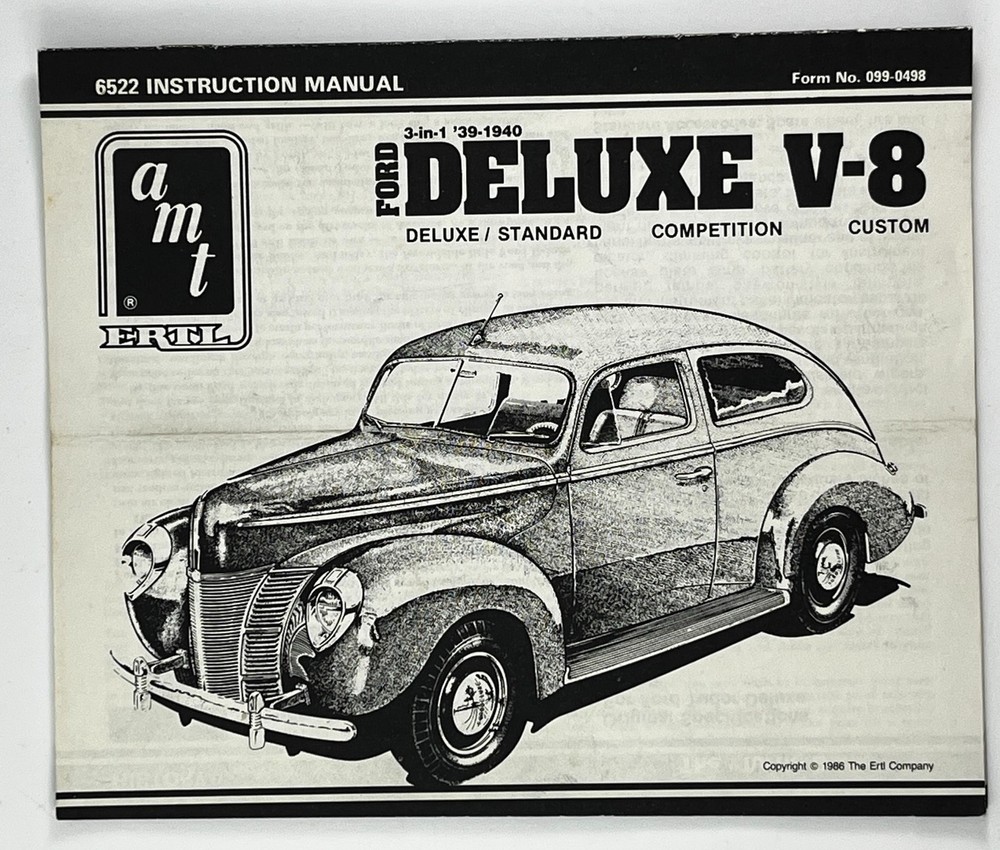 1939 1940 Ford Deluxe V-8 3 in 1 AMT 6522 model Assembly Model Instructions
