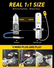 “AUXITO H3 LED Bulb, 16,000LM 600% Super Brighter, 10 Years Lifespan, 1:1 Size P