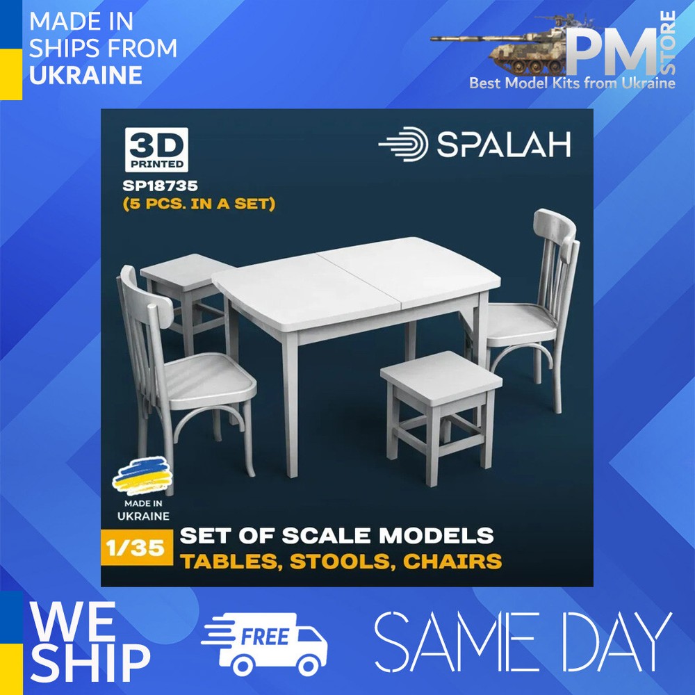 SPALAH 18735 1/35 Table with stools and chairs 5 pcs Set of scale models