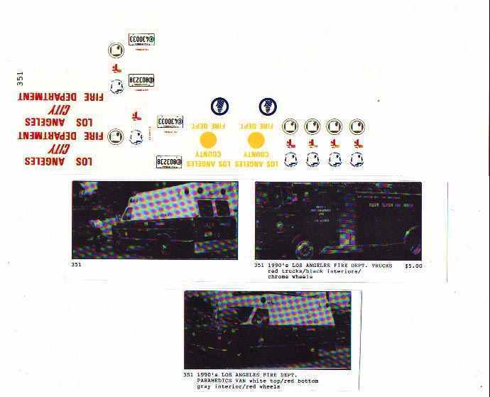 Fred Cady Decal #351 To Do The 1990`s Los Angeles Fire Dept Trucks & Vans