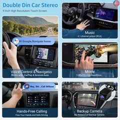 Wireless Double Din Car Stereo with 9″ HD Touchscreen | CarPlay & Android