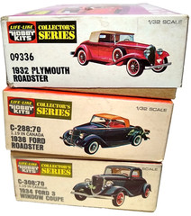 3 LOT Life-Like Hobby Kits ’36 Ford ’32 Plymouth Roadster ’34 Coupe 1/32 Model