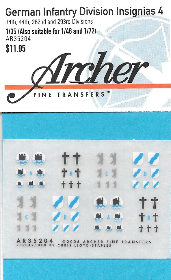 Archer German Infantry Division Insignias #4 Transfers Decals AR35204