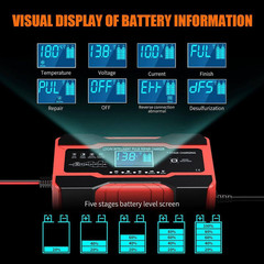 10-Amp 12V 24V Smart Car Battery Charger with LCD Desulfator Temperature Compens