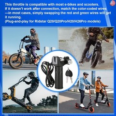 Ebike Full Twist Throttle Fits Ridstar Q20, 48V Plug and Play Throttle 3 Pin
