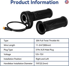 3 Pin Ebike Throttle Full Twist Male Compatible with Electric Bike Scooter