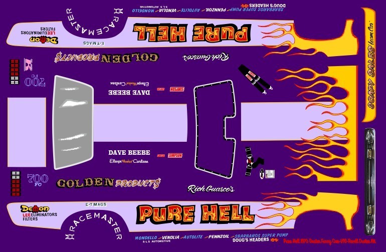 1/16 PURE HELL 1970 DUSTER FUNNY CAR DECAL/REVELL/ATLANTIS/MPC/POLAR LIGHTS/AMT