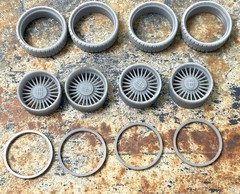 Resin 22 In. “Lincoln 3” Restomod Wheels, W/ One Inch Whitewalls,1/24 1/25 Scale