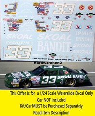 NASCAR DECAL #33 BANDIT 1986 CHEVROLET MONTE CARLO HARRY GANT 1/24 POWERSLIDE