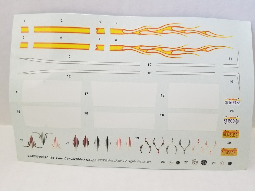 1936 Ford DECAL SHEET for Revell Monogram 1:24 Model Kit 36 DECALS