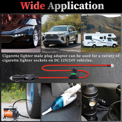 2PCS 12 AWG Heavy Duty Cigarette Lighter Plug, 3.3 FT Cigarette Lighter Male Plu