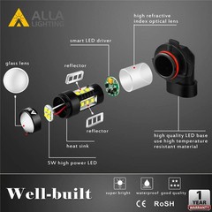 Alla Lighting Premium 80W 5201 DRL PS19W 5202 LED Fog Lights Bulbs Upgrade, 6000