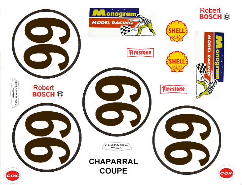 #66 Chaparral Can Am Race Car graphics 1/24th – 1/25th Scale Waterslide Decals