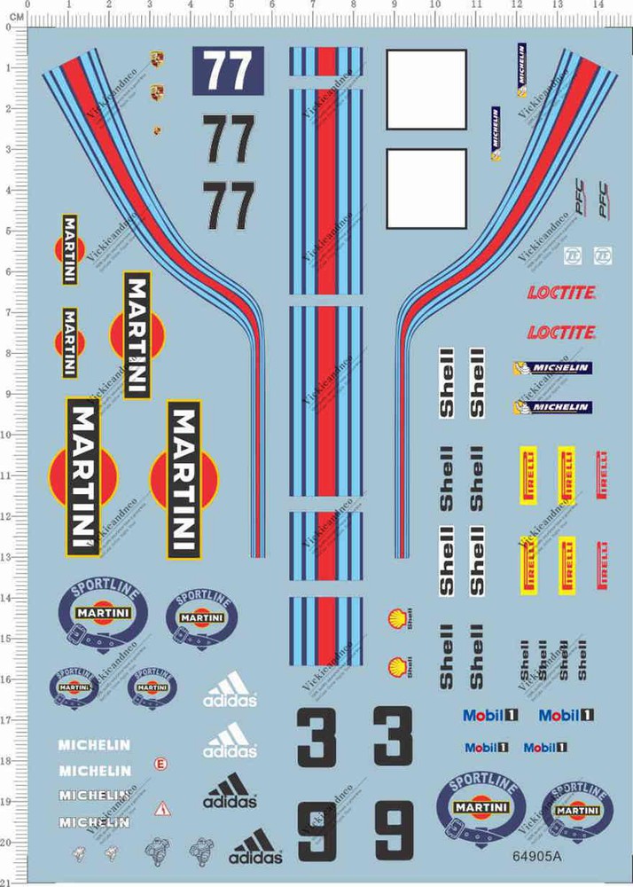 Detail Up 1/24 martini Porsche Racing Car Markings Logos Mdoel Water Slide Decal