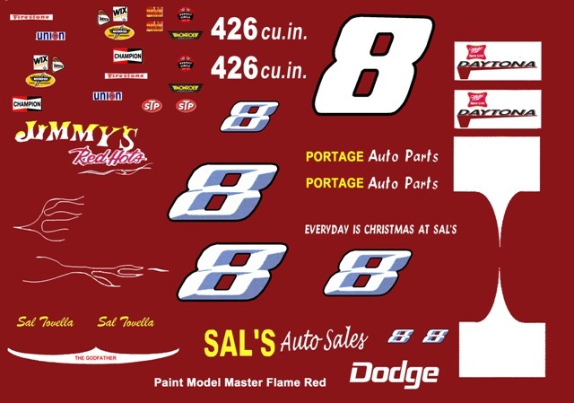 #8 Sal Trovella Sal’s Auto Parts Dodge Daytona 1/24th – 1/25th Scale Decals