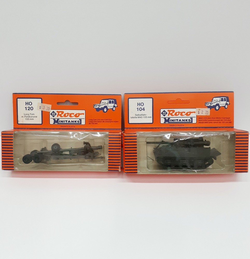 Roco Minitanks HO 1:87 #104 & 120 M40 105mm & M1/M2 155mm Long Tom Lot Of 2