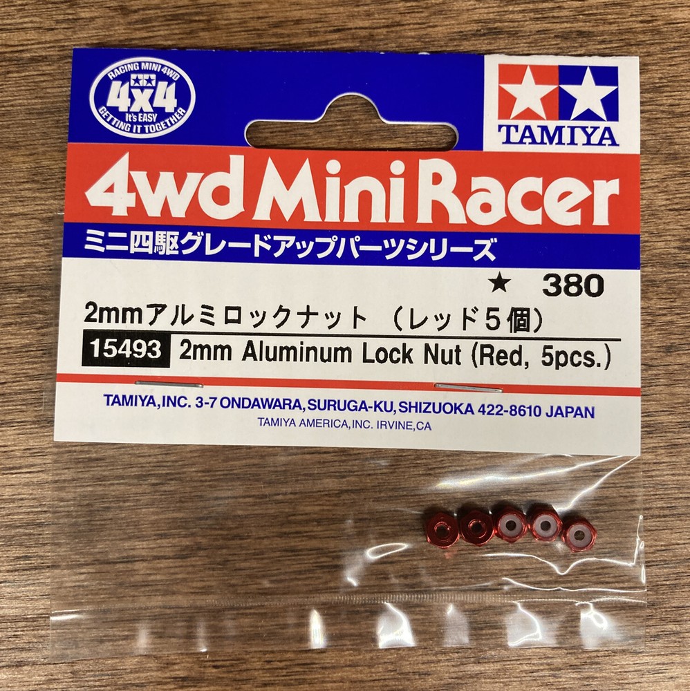 Tamiya Mini 4WD – 15493 – 2mm Aluminum Lock Nut (Red, 5pcs.)