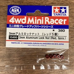 Tamiya Mini 4WD – 15493 – 2mm Aluminum Lock Nut (Red, 5pcs.)