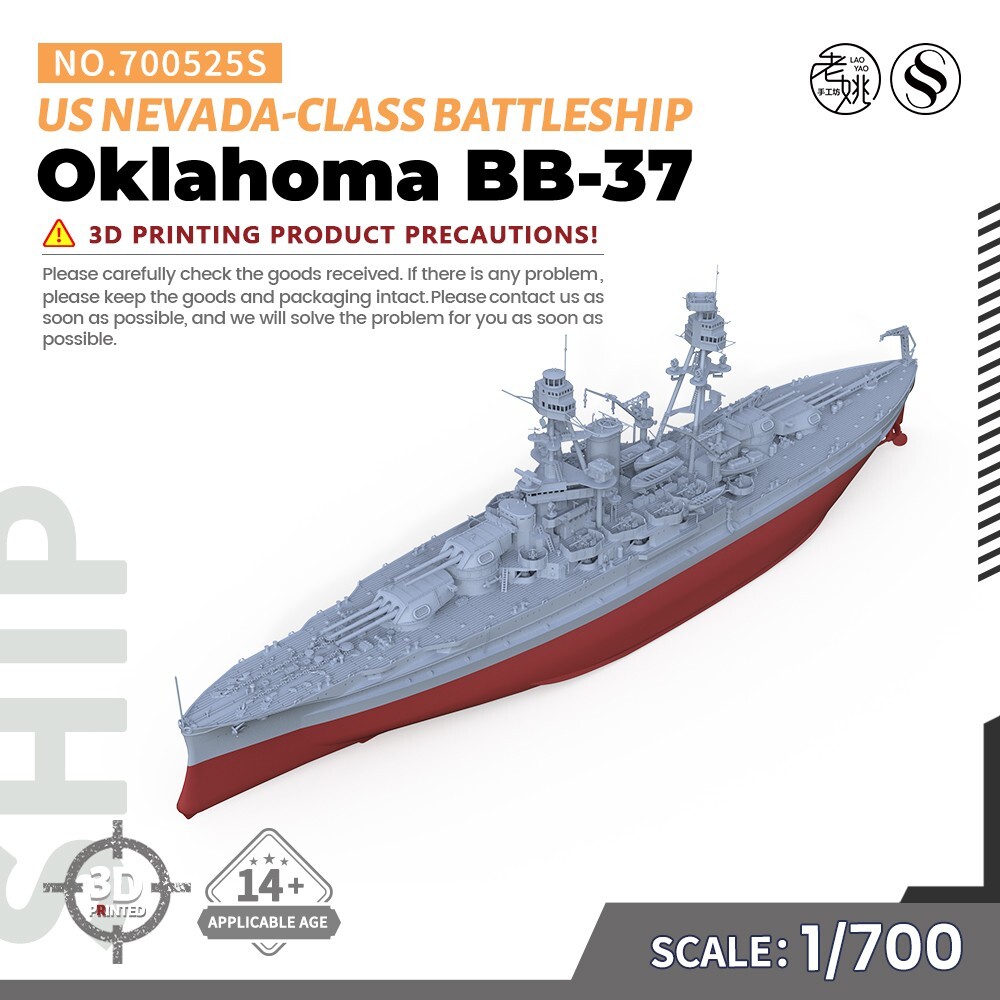 SS700525S 1/700 Military US Oklahoma Nevada-class Battleship BB-37 Full Hull