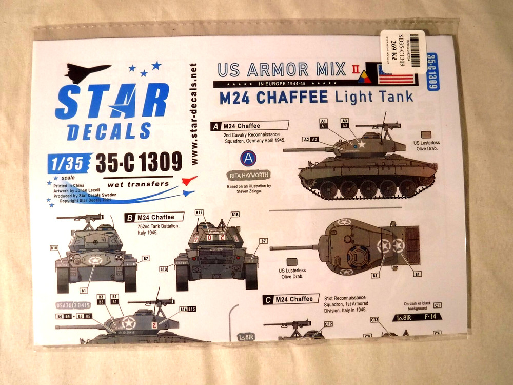 1/35 Star Decals US Army Armor Mix II M24 Chaffee Light Tank #35-C 1309