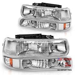 Headlight Assembly Compatible with Chrome Housing Amber Reflector Clear Lens