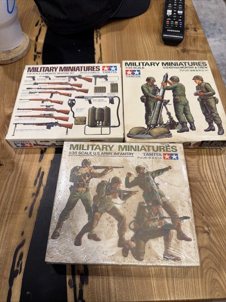 Lot Of 3. Vintage Tamiya 1/35 Military Miniatures Mortar&crew, Weapons&infantry