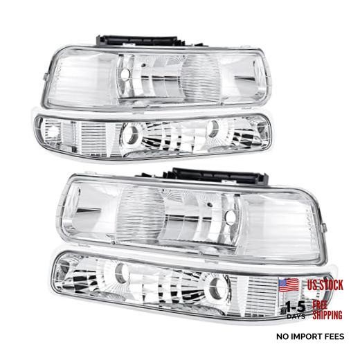 Headlights Assembly Compatible with 99-02 Chevy Silverado Chrome Housing Clear