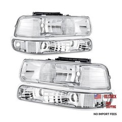 Headlights Assembly Compatible with 99-02 Chevy Silverado Chrome Housing Clear