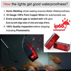 CZC AUTO 2PCS 12V LED Submersible Low Profile Rectangular Trailer Lights, Tail S