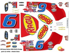 #6 Kasey Kahne Ragu Dodge 2005 1/25th – 1/24th Scale Nascar Waterslide Decals