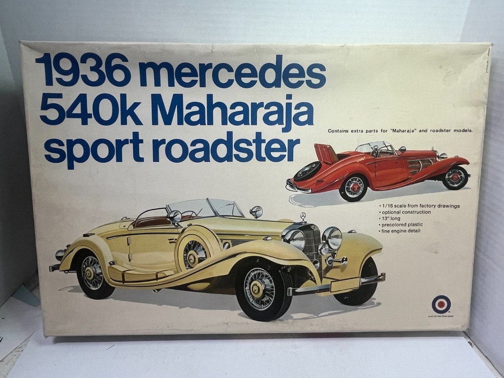 1/16 ENTEX #8501 1936 MERCEDES 540K MAHARAJA ROADSTER YELLOW UNBUILT MODEL KIT