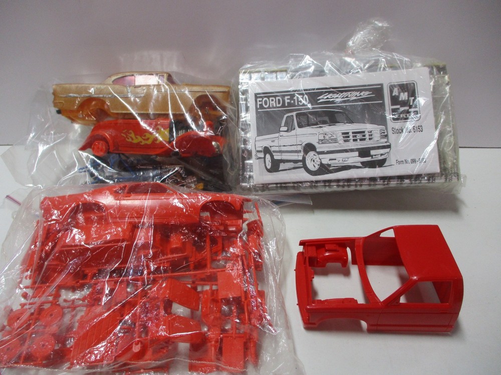 Vintage Plastic Model Parts Lot with Ford Mustang and Ford F-150