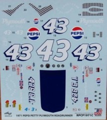 NASCAR DECAL #43 PEPSI 1971 PLYMOUTH ROAD RUNNER R. PETTY 1/25 POWERSLIDE