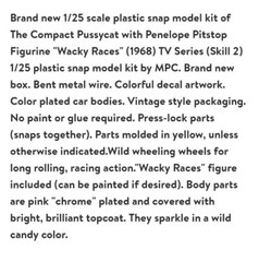 1/25 Wacky Races Compact Pussycat Figure Snap MPC Model Kit Penelope Pitstop New