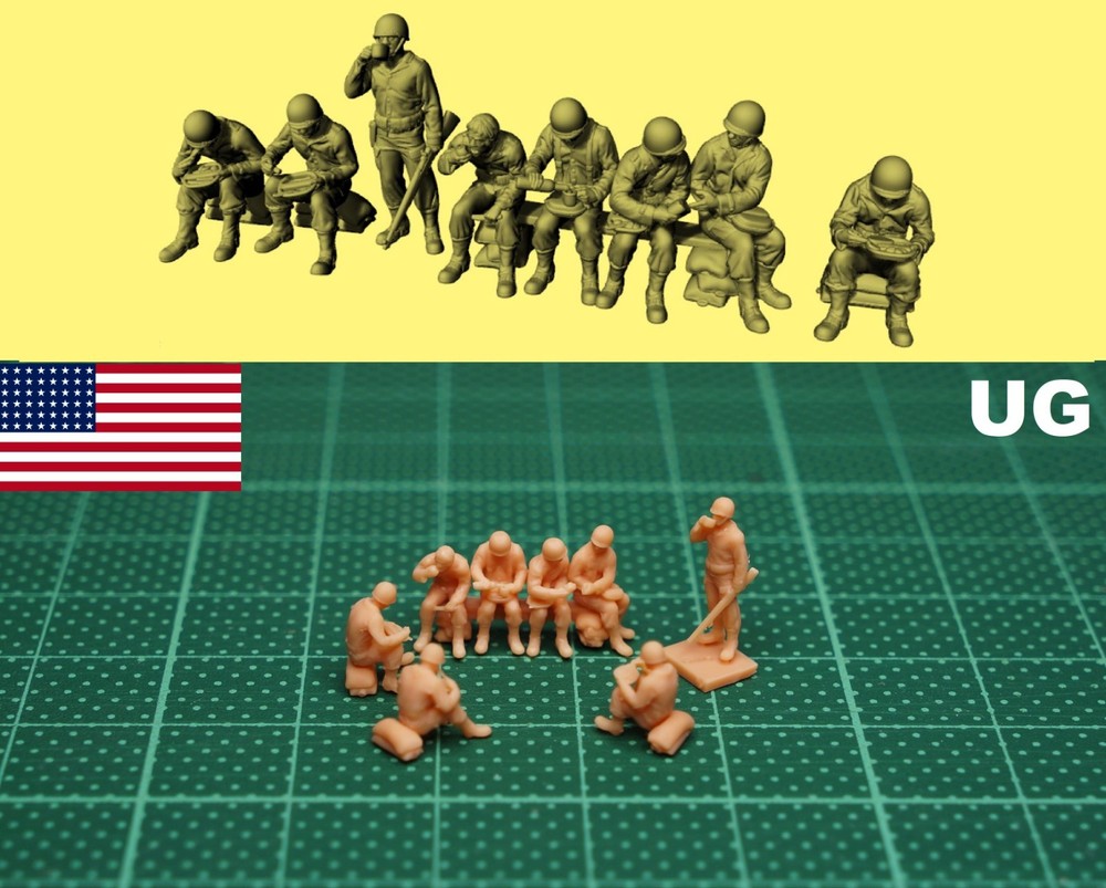 1/144 WWII USA Soldiers eating & drinking (fine detail) Resin kit (#USA375G)