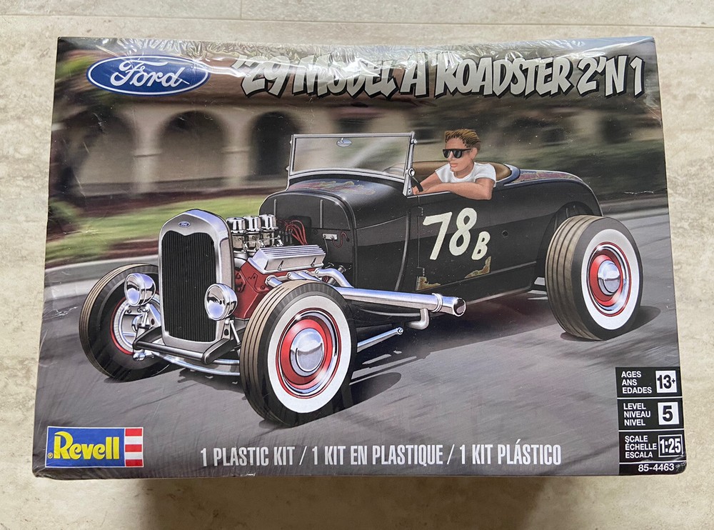 Revell ’29 Ford Model A Roadster 2 in 1 Plastic Model Kit 1:25 Scale NEW SEALED