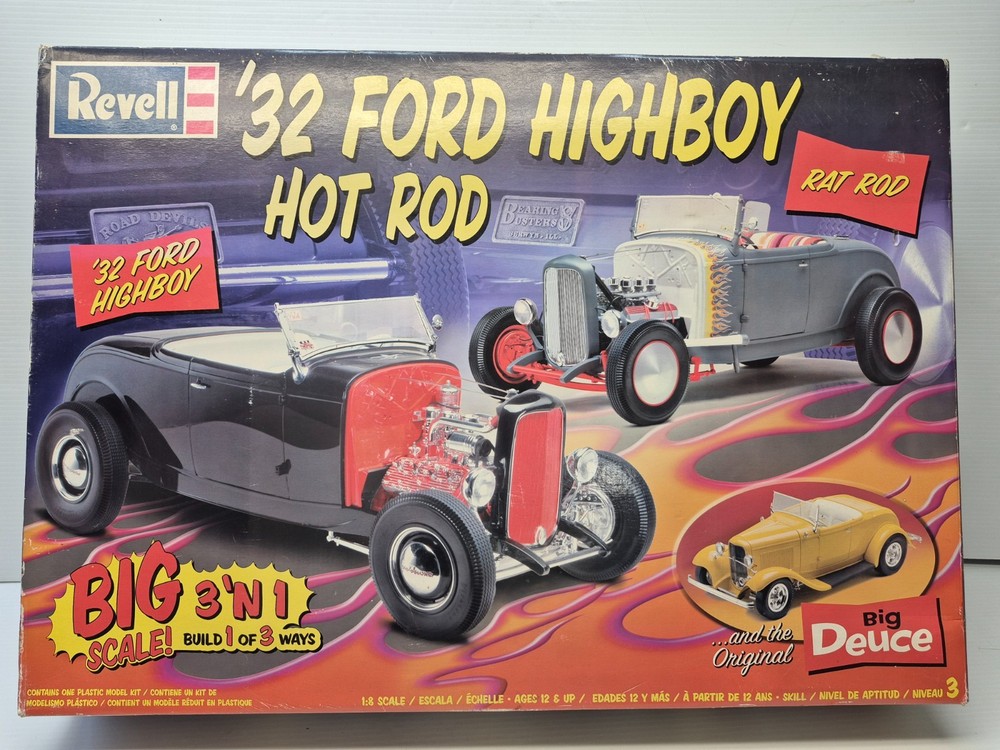 Sealed Box Revell 1/8 Scale 1932 Ford Highboy Hot Rod 3’n1 Model Car Kit 85-2616